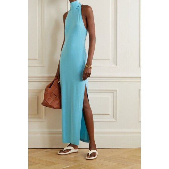 Norma Kamali Halter Turtle Side Slit Gown in Powder Blue X-Small Womens Dress - Picture 16 of 16